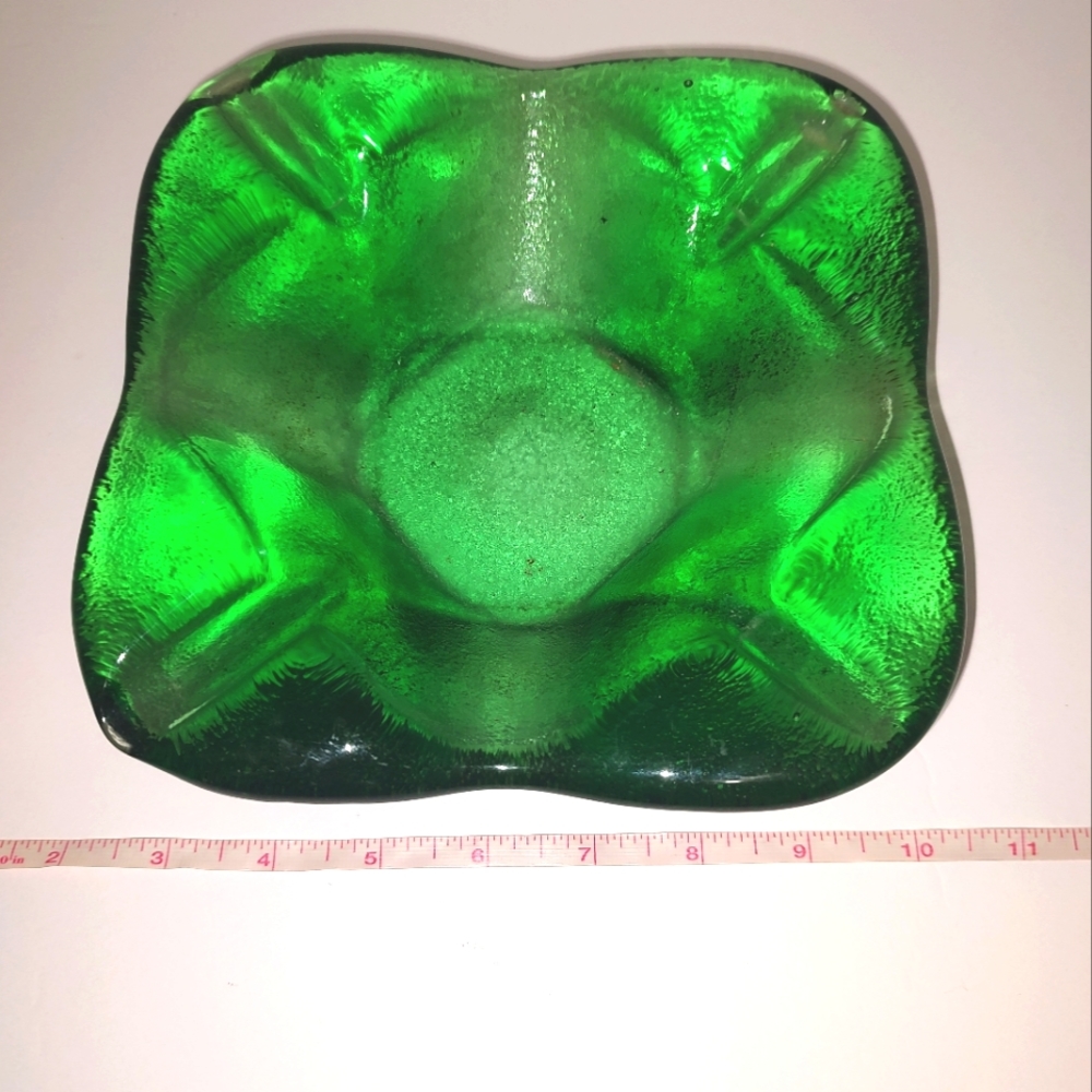 Vintage green glass heavy ashtray